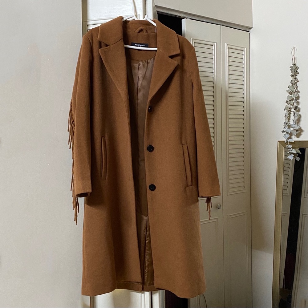Kenneth Cole Fringe Wool Trench Coat